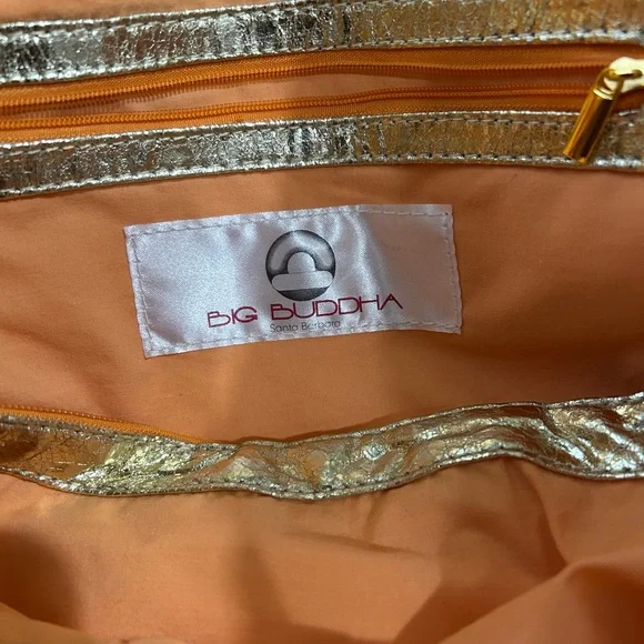 Big Buddha Tote Bag Coral Textured Pattern Gold Trim - Picture 6 of 15